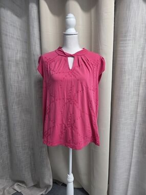 Elle Hot Pink Keyhole Cap-Sleeve Blouse Size XXL